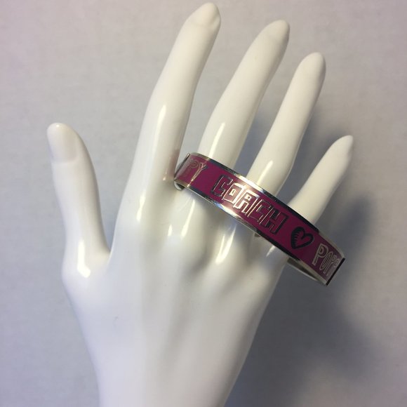 🐎🖤💗COACH Silver/Pink Poppy Bangle💗🖤🐎 - Picture 1 of 6